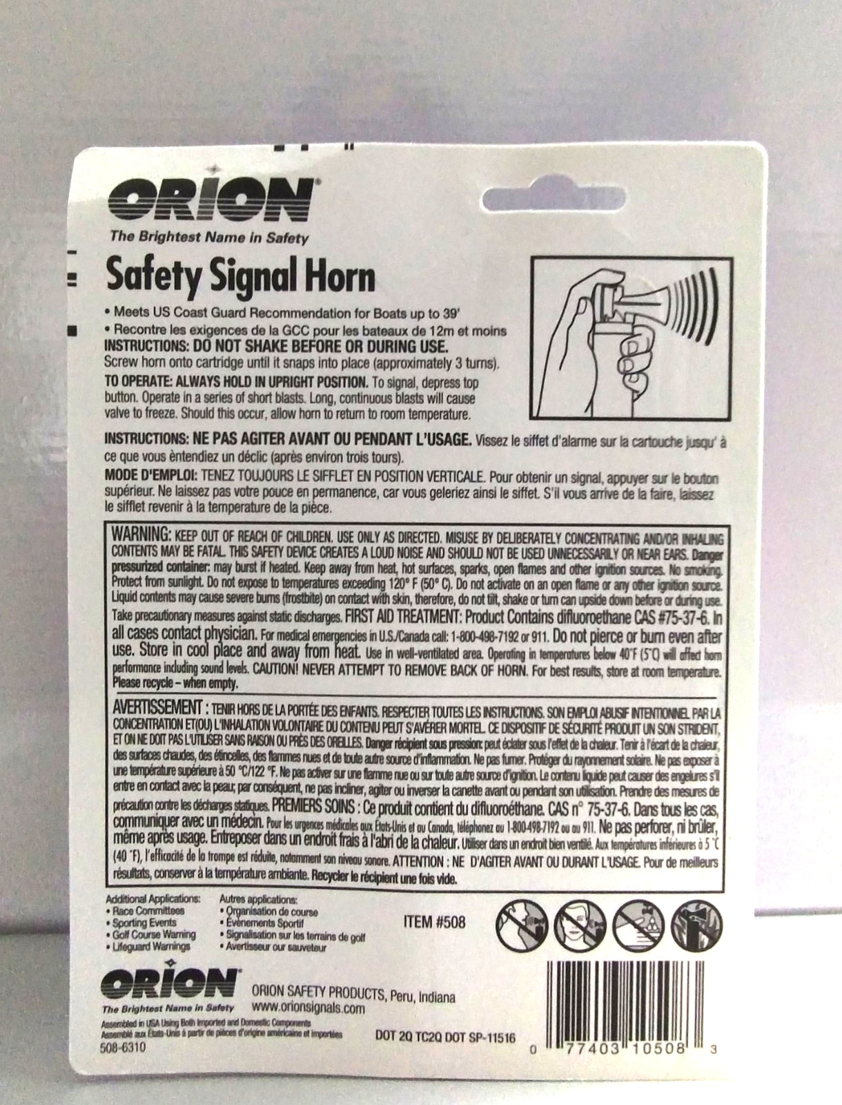 Orion 508 Safety Signal Air Horn for Boats Go-Bags Hunters Hikers SEALED 1