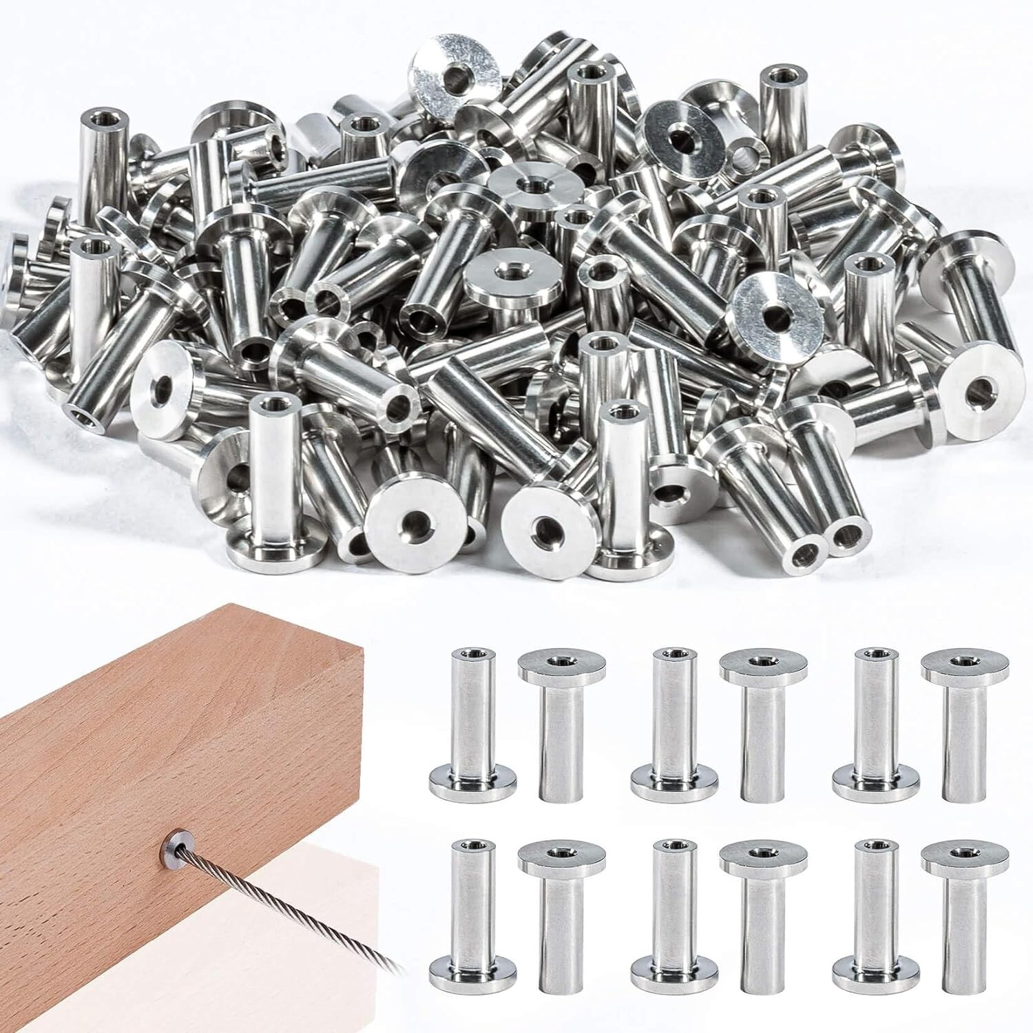 66 Pcs 1/8 inch Cable Railing Protector Sleeves for Wire Railing Deck Cable