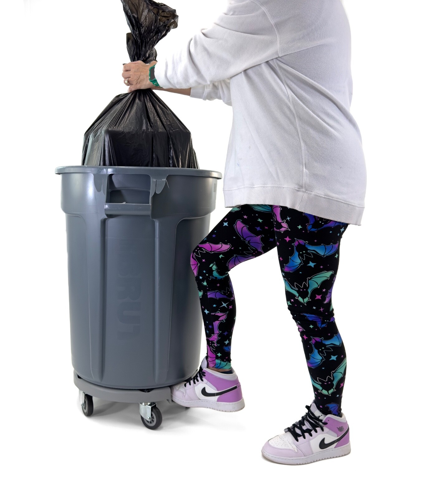 Trash Can Dolly | Heavy-Duty Plastic | 5 Casters | Foot Stabilizer | 460 Lb. Cap