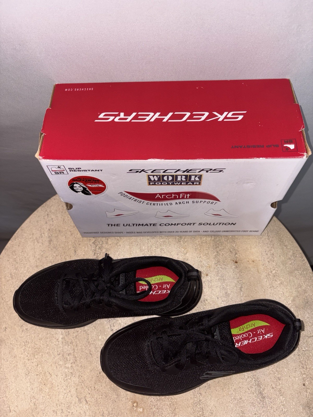 Skechers Work Arch Fit SR Slip Resistant Black Lace-Up Shoes Women’s 8.5 M