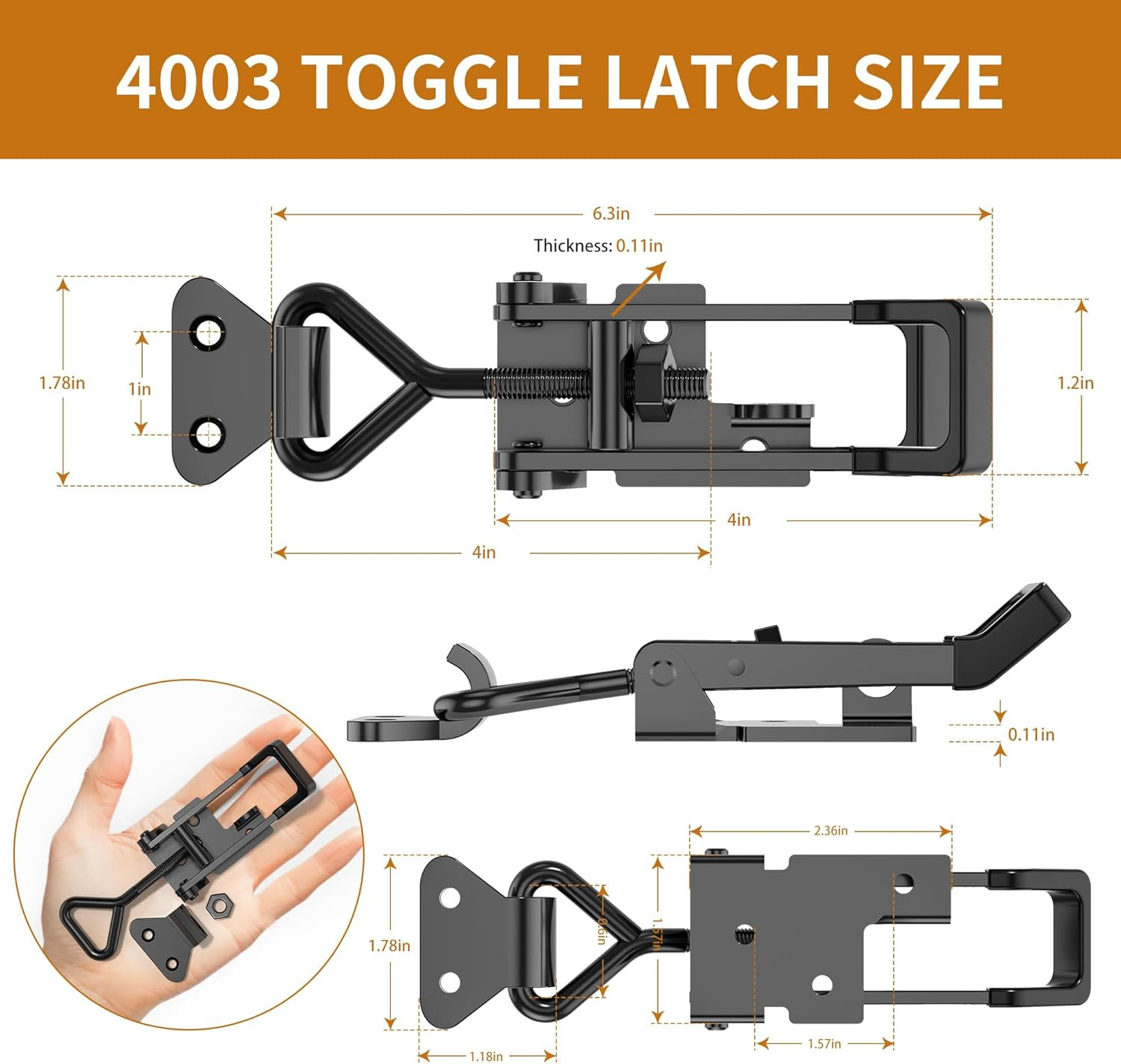 4Pack Heavy Duty Toggle Clamp Latch,4003 Style 1320Lbs Capacity Pull Clamp Black