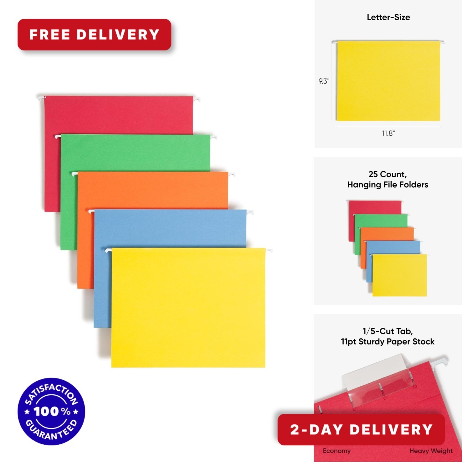SMEAD Standard Hanging File Folders, 25 Count, Assorted Colors, 1/5-Cut