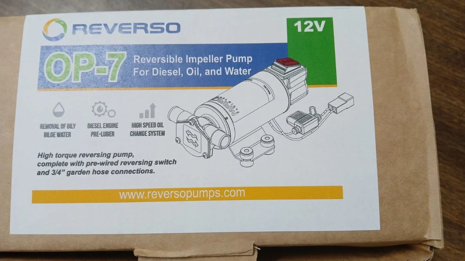Reverso OP-7 12V Self-Priming Diesel & Oil Transfer Pump – 7.4 GPM / 28 LPM