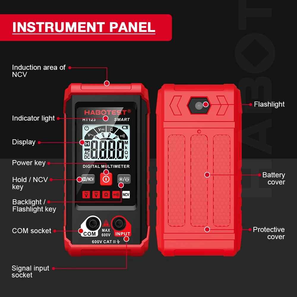 HABOTEST HT123 Digital Smart Multimeter Auto Range AC/DC Voltage NCV Tester