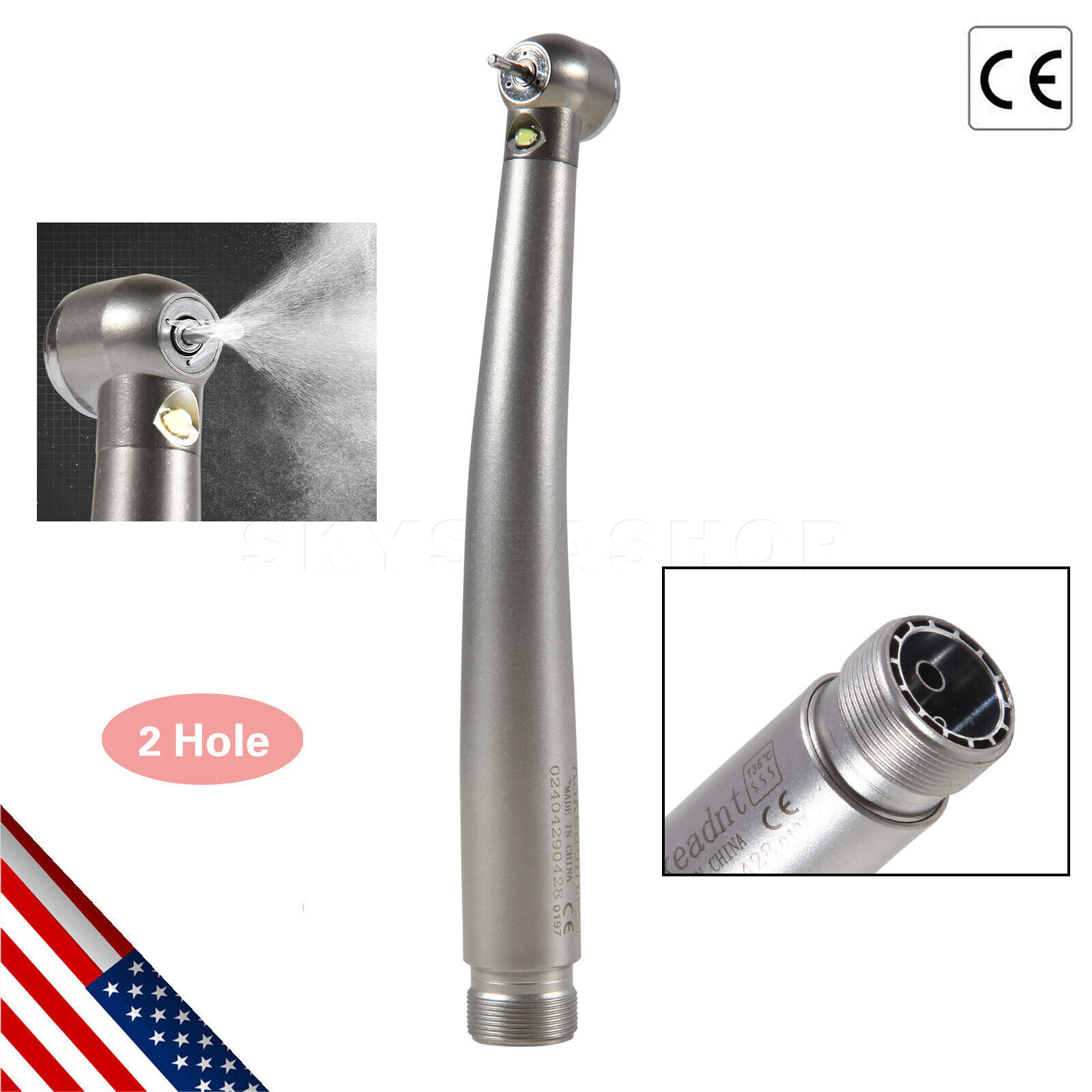Dental E-generator LED Push Button High Speed Handpiece 2 holes Borden