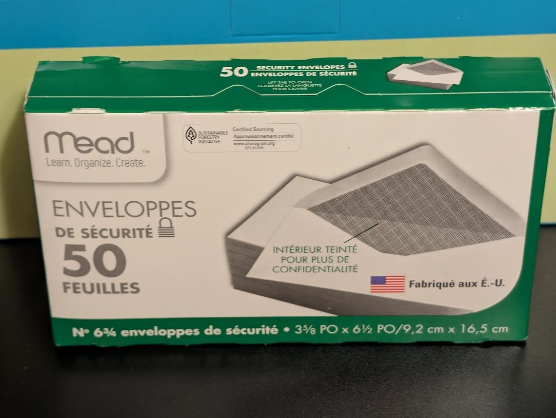 Mead #6 Security Envelopes, 50 Count, White