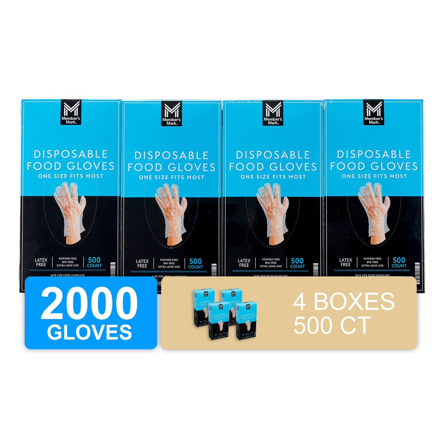 Member’s Mark Disposable Food Gloves, 500 ct., 4 pk -Free Delivery