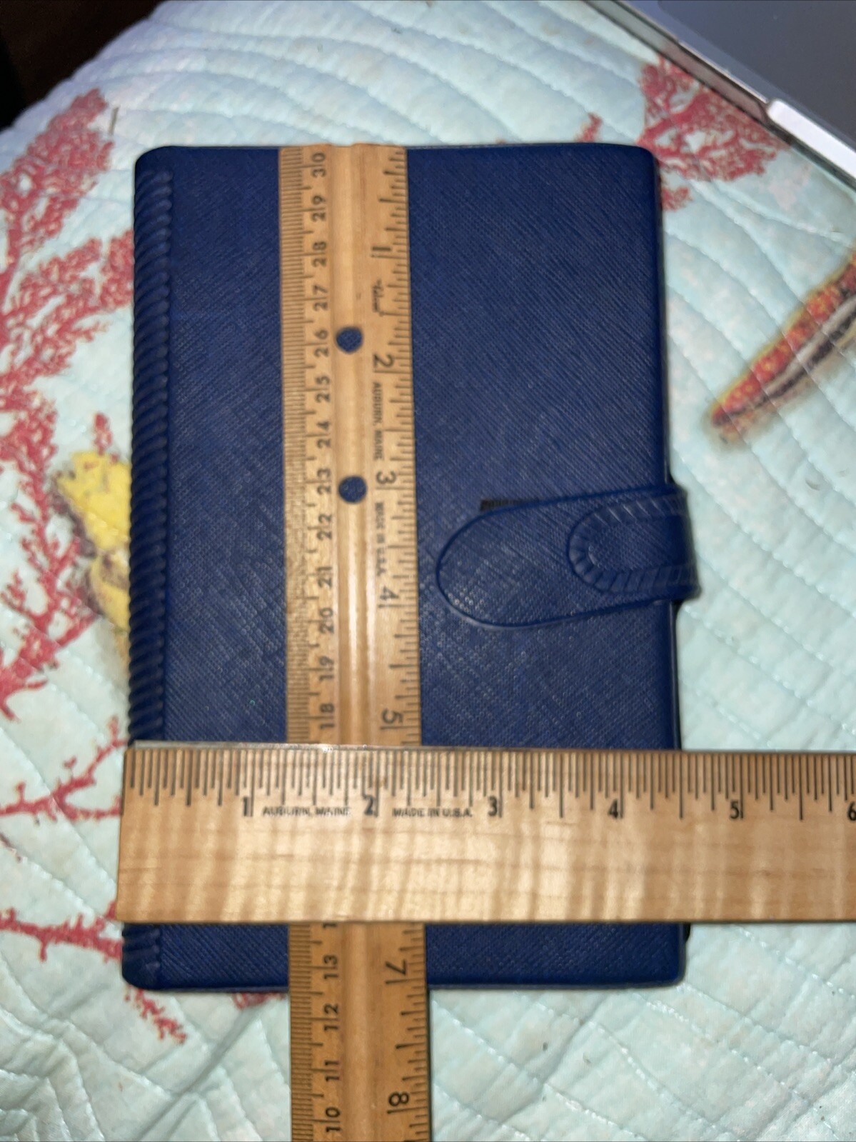 4.5 X 7 Faux Leather Blue 6 Ring Basic Planner Hook Loop fastener