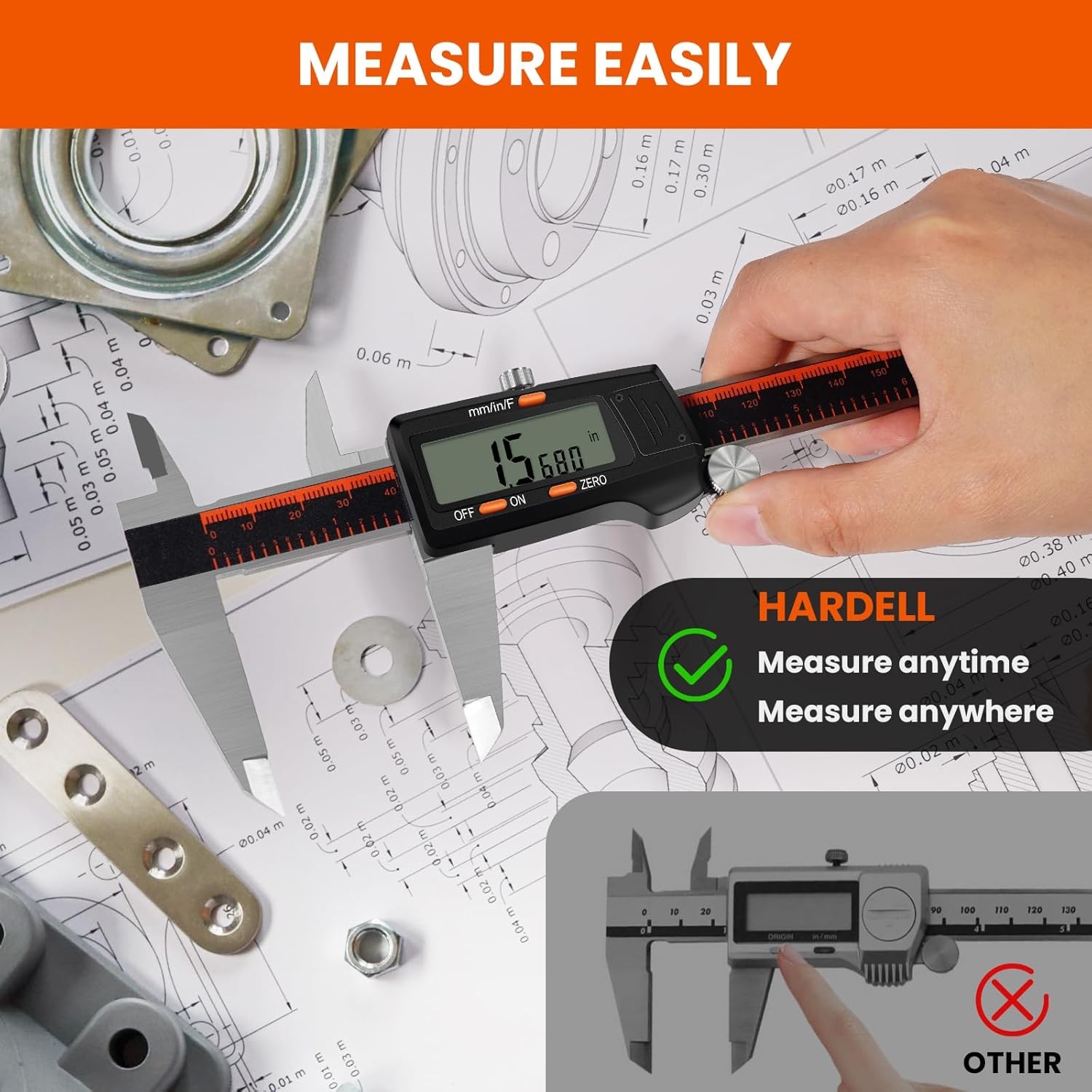8” Electronic Digital Caliper Extra Large Display 0-8 Inches