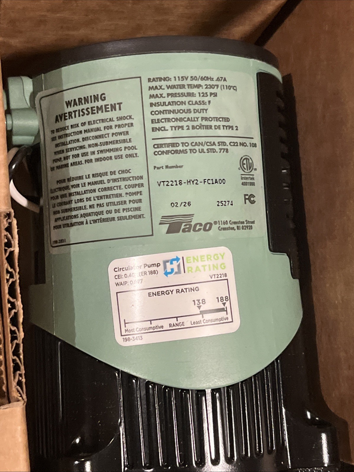 Taco VT2218-HY2-FC1A00 ECM High-Efficiency Circulator Cast Iron Flanged
