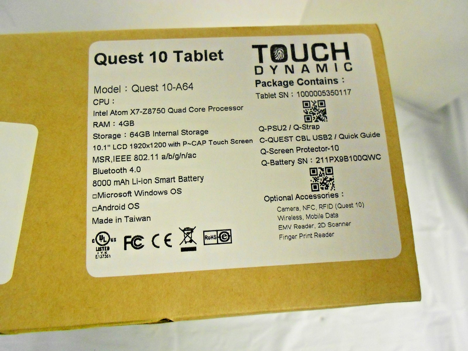 Touch Dynamic Quest 10-A64 Tablet 10″ 4 GB – 64 GB SSD – Windows 10 OPEN BOX!