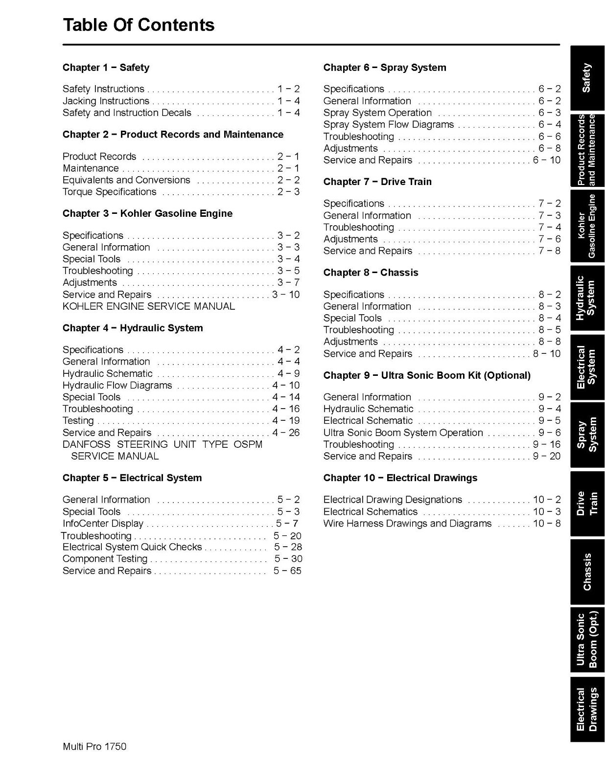TORO Multi Pro 1750 SERVICE Manual Printed Coil Bound 350 Pages
