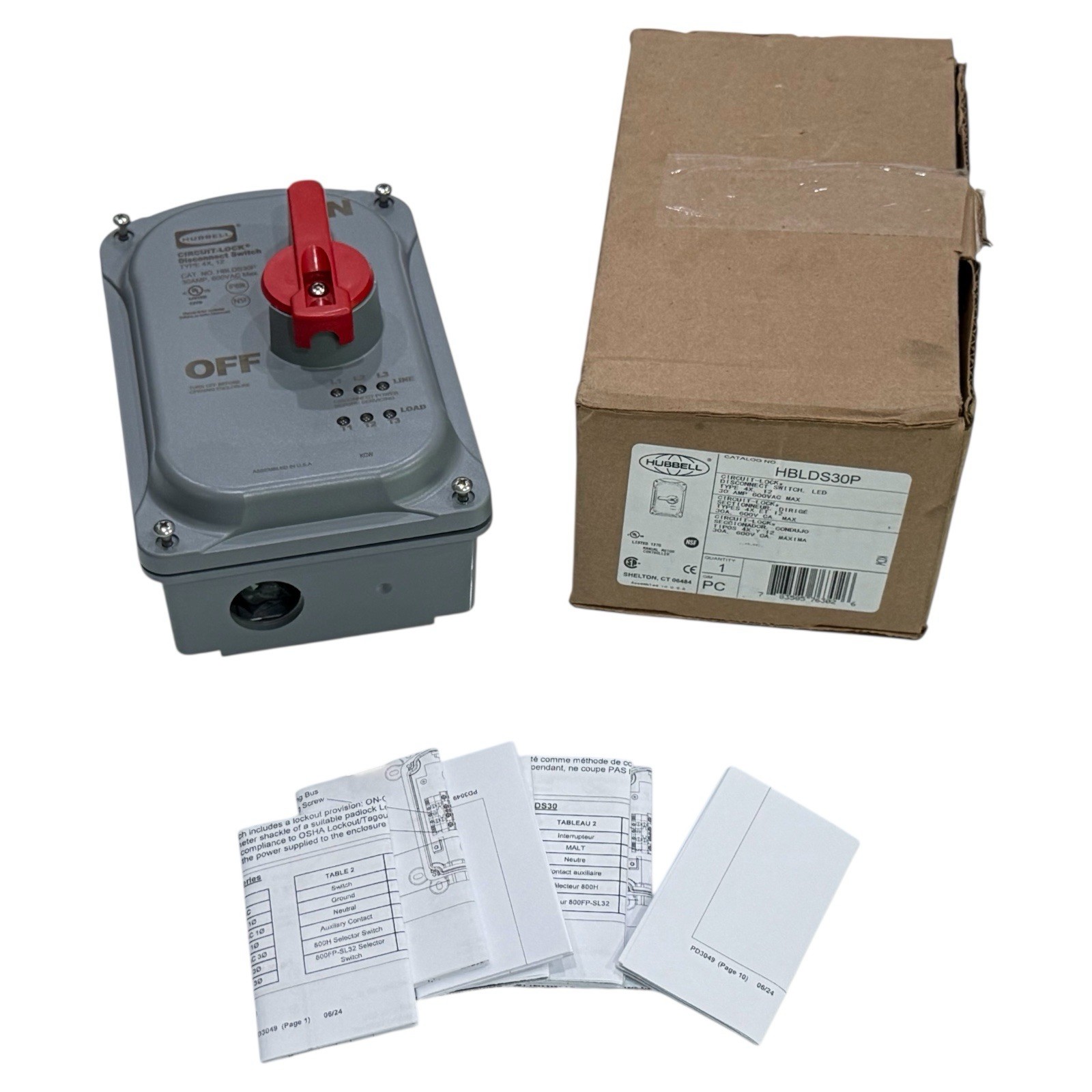HUBBELL WIRING DEVICE-KELLEMS HBLDS30P NON-FUSIBLE DISCONNECT SWITCH , 30 A,