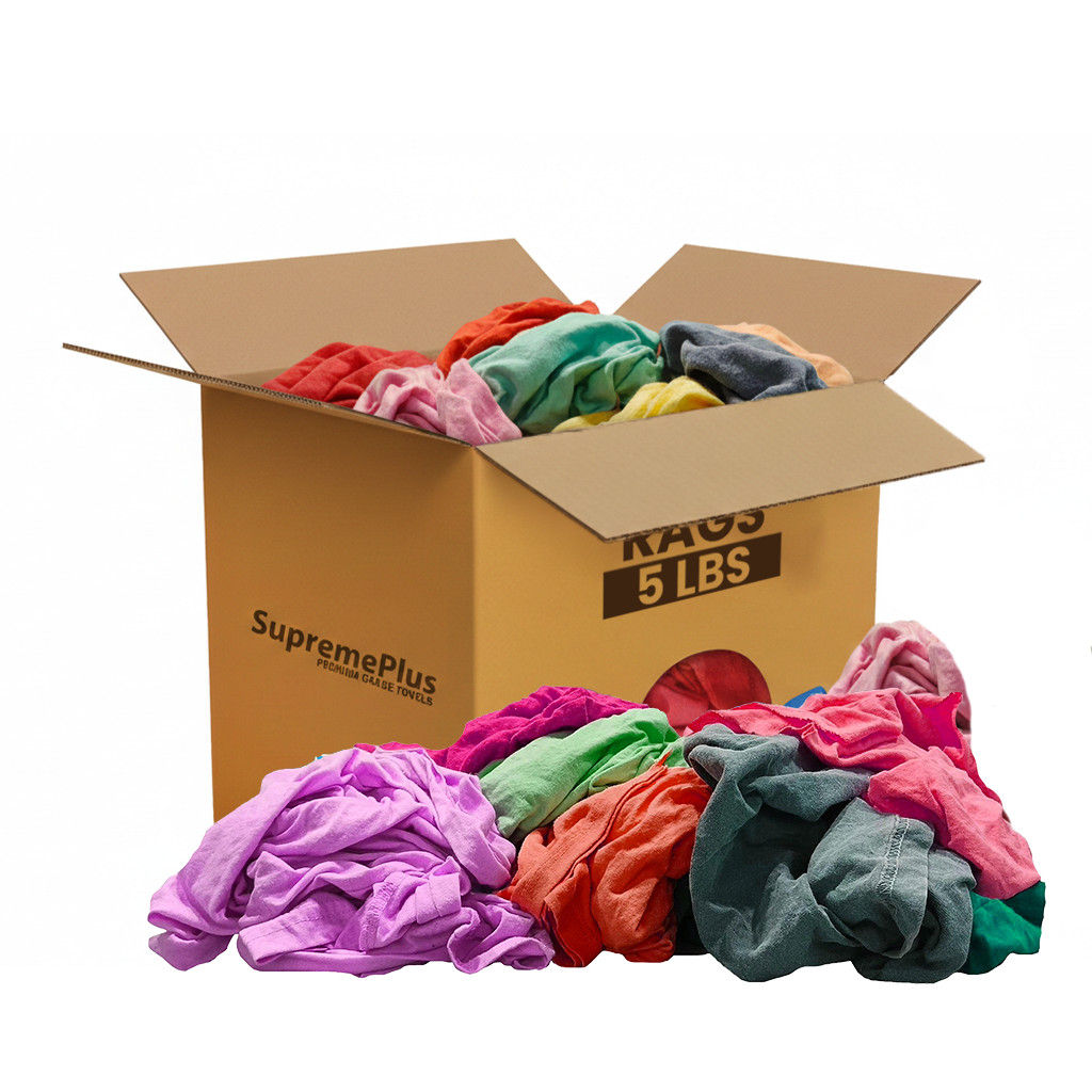 Color Knit T-Shirt Rags – 5 lbs. Box 100% Cotton Cleaning Cloths