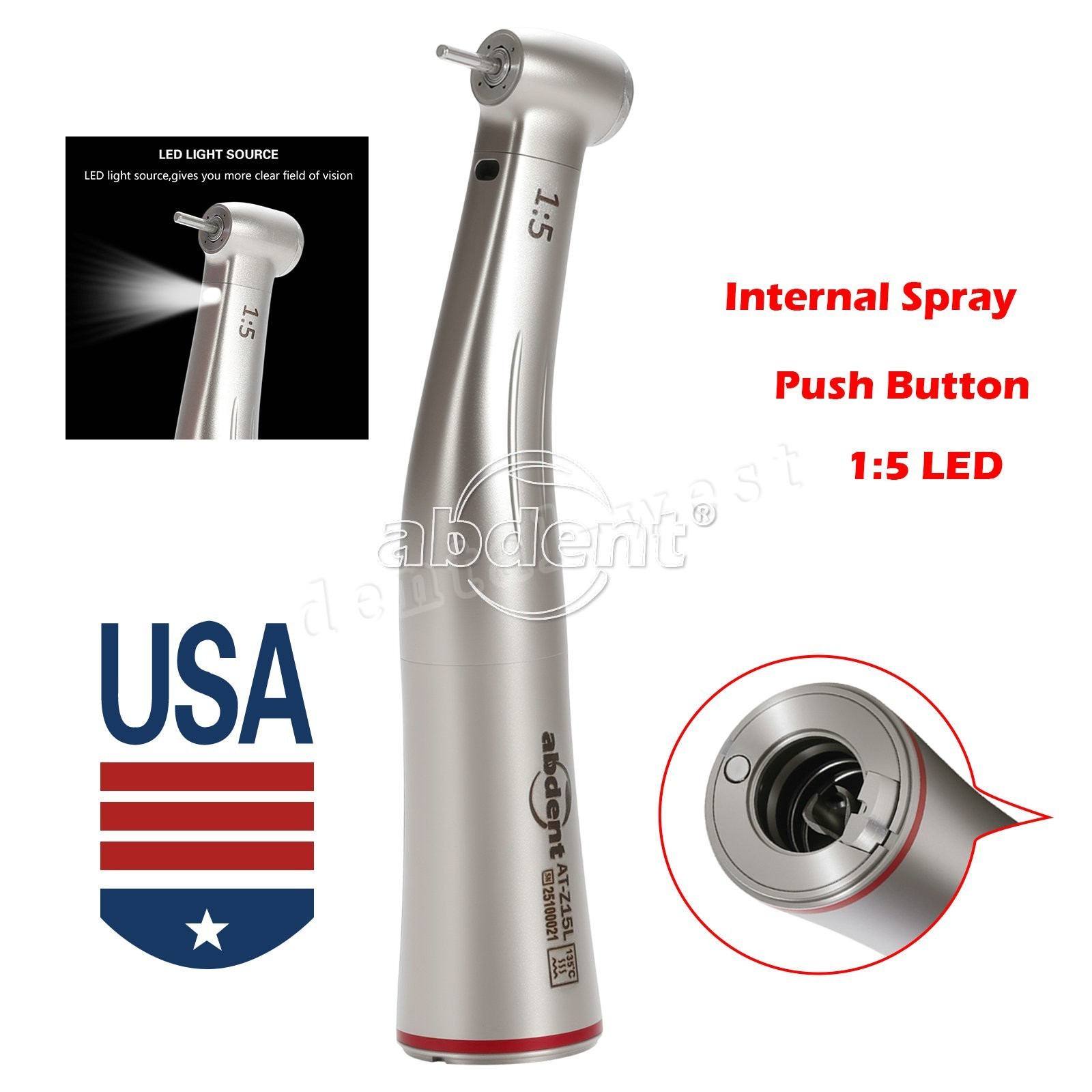 Dental 1:5 LED Fiber Optic Increasing Contra Angle NSK Style CE FDA