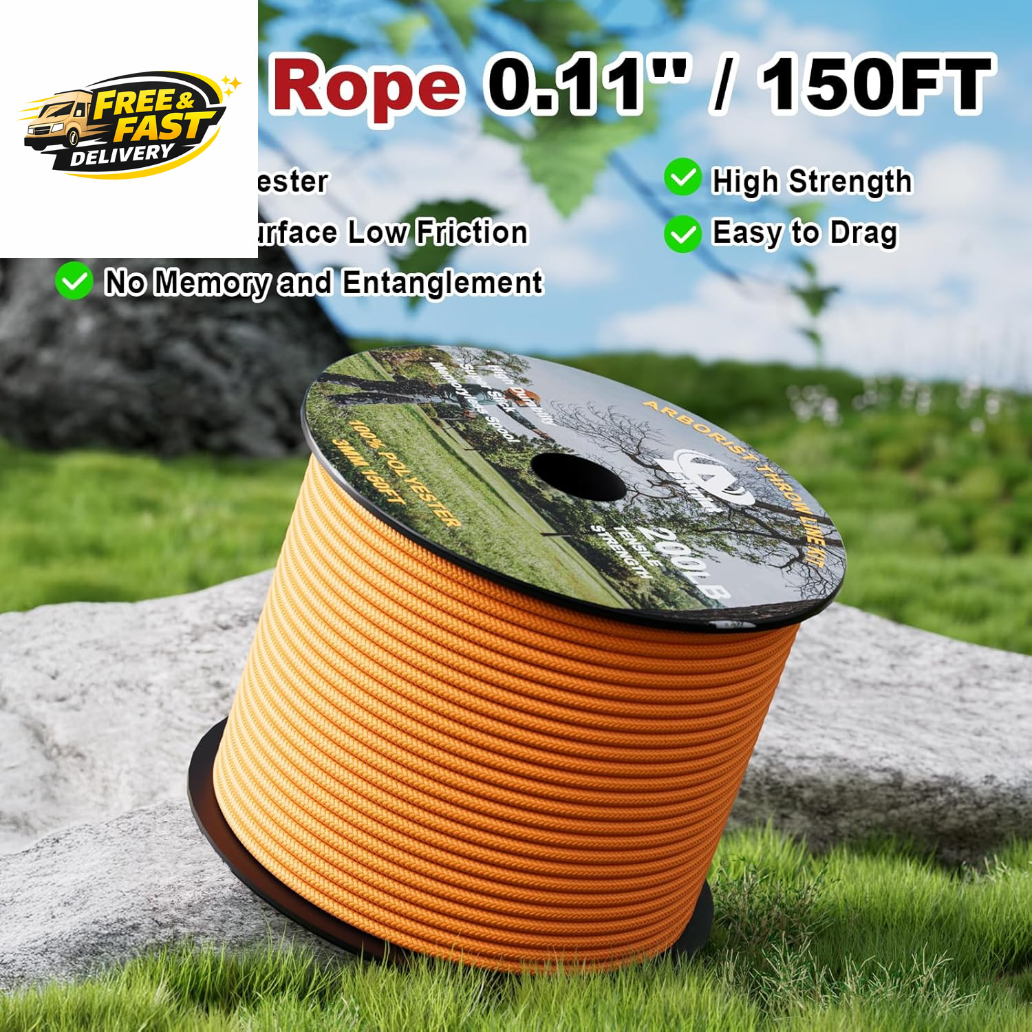 Arborist Throw Line Kit with Slick Rope & 12/14/16Oz Throw Weight & Reflective S