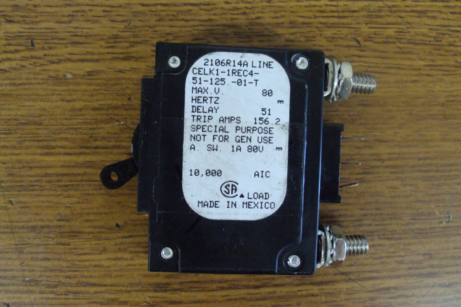 New Airpax 125 Amp Breaker Bullet Style Single Pole 3 Pin CELK1-1REC4-51-125 -01