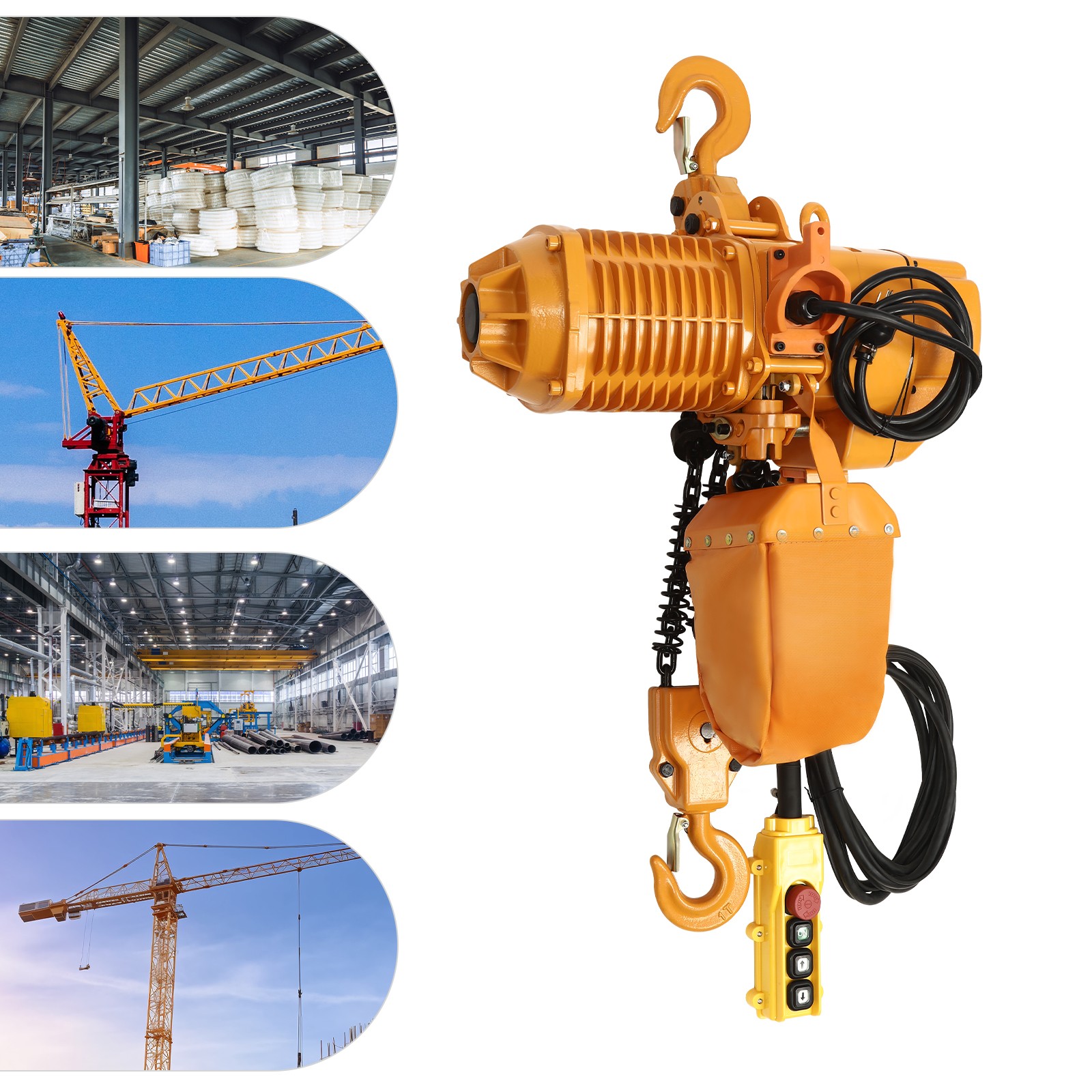 Single Phase Hoist Electric Chain Hoist Crane 10FT Chain 1.6KW 1 Ton/2204 lbs