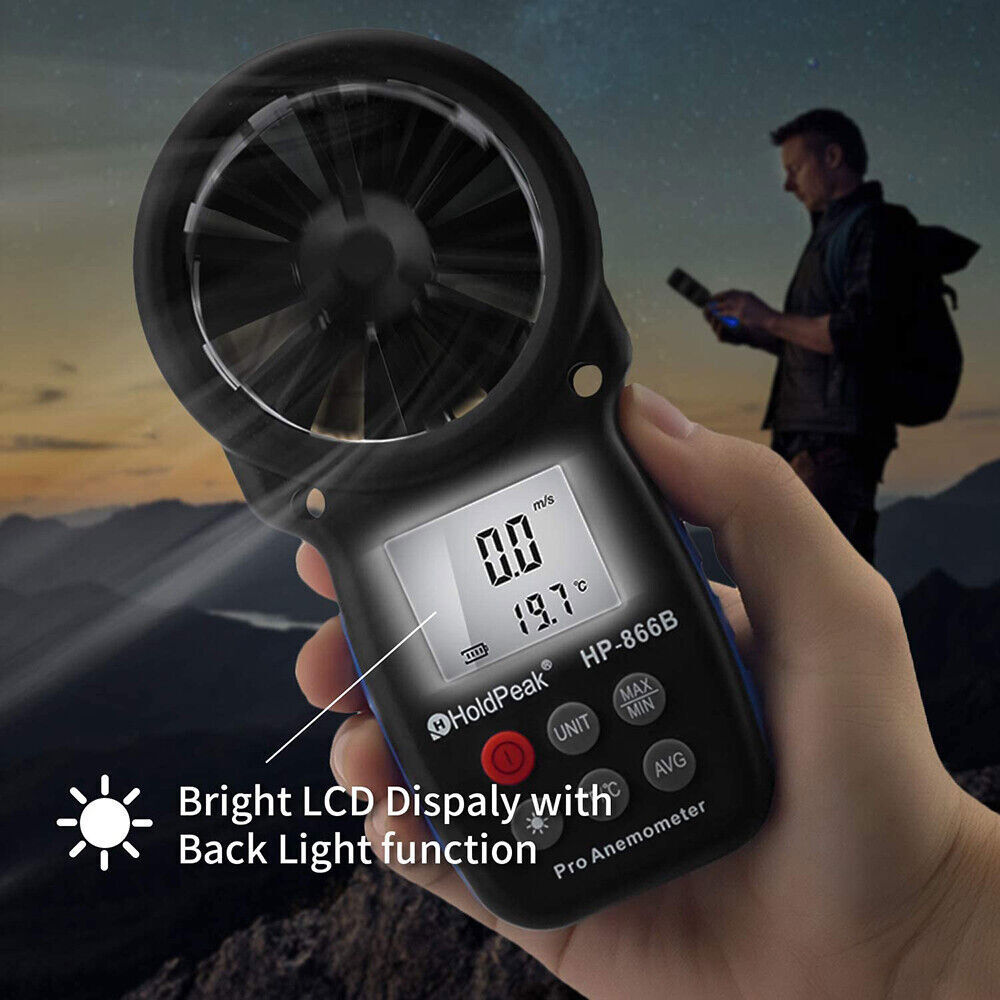HoldPeak Wind Speed Meter Handheld Anemometer Air Flow MAX/MIN/AVG Temperatur