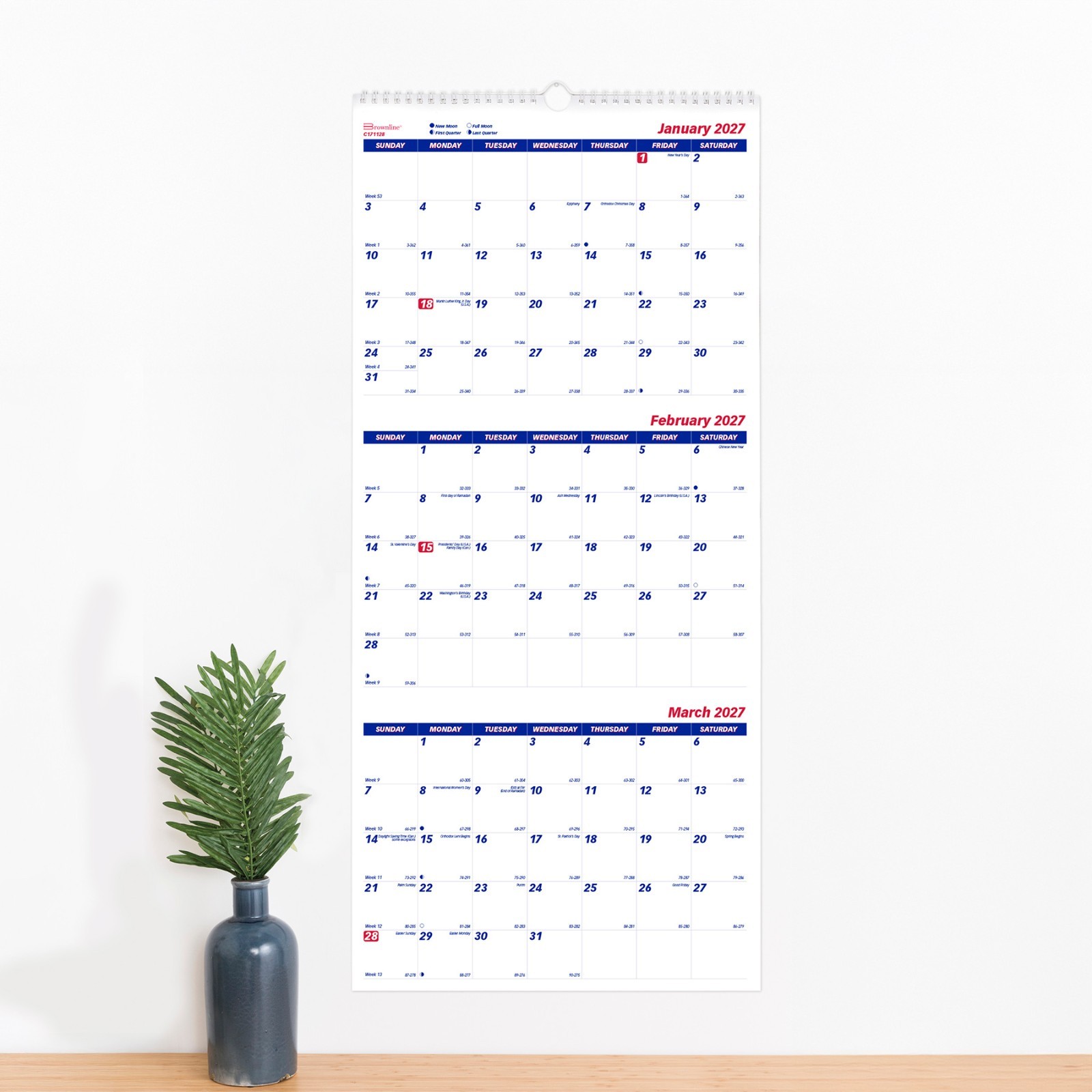 2025 Brownline C171128 3-Month Wall Calendar, 12-1/4 x 27″