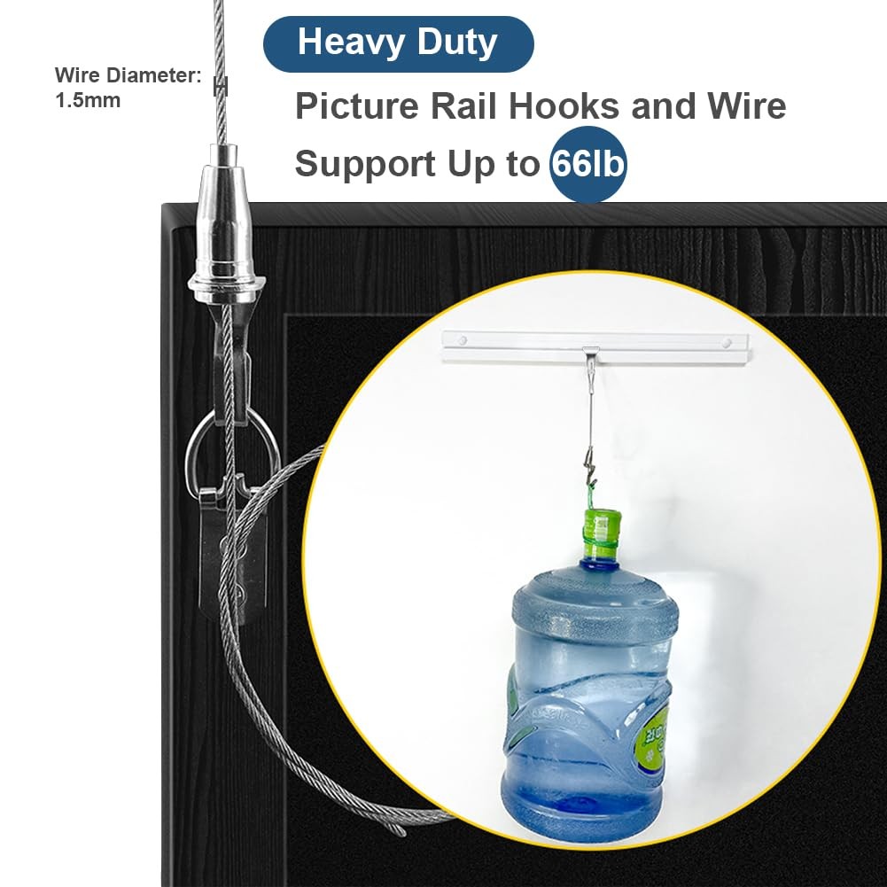 Adjustable Picture Hanging Wire Kit, 4.9ft (1.5m) Rail 4.9 ft, Silver