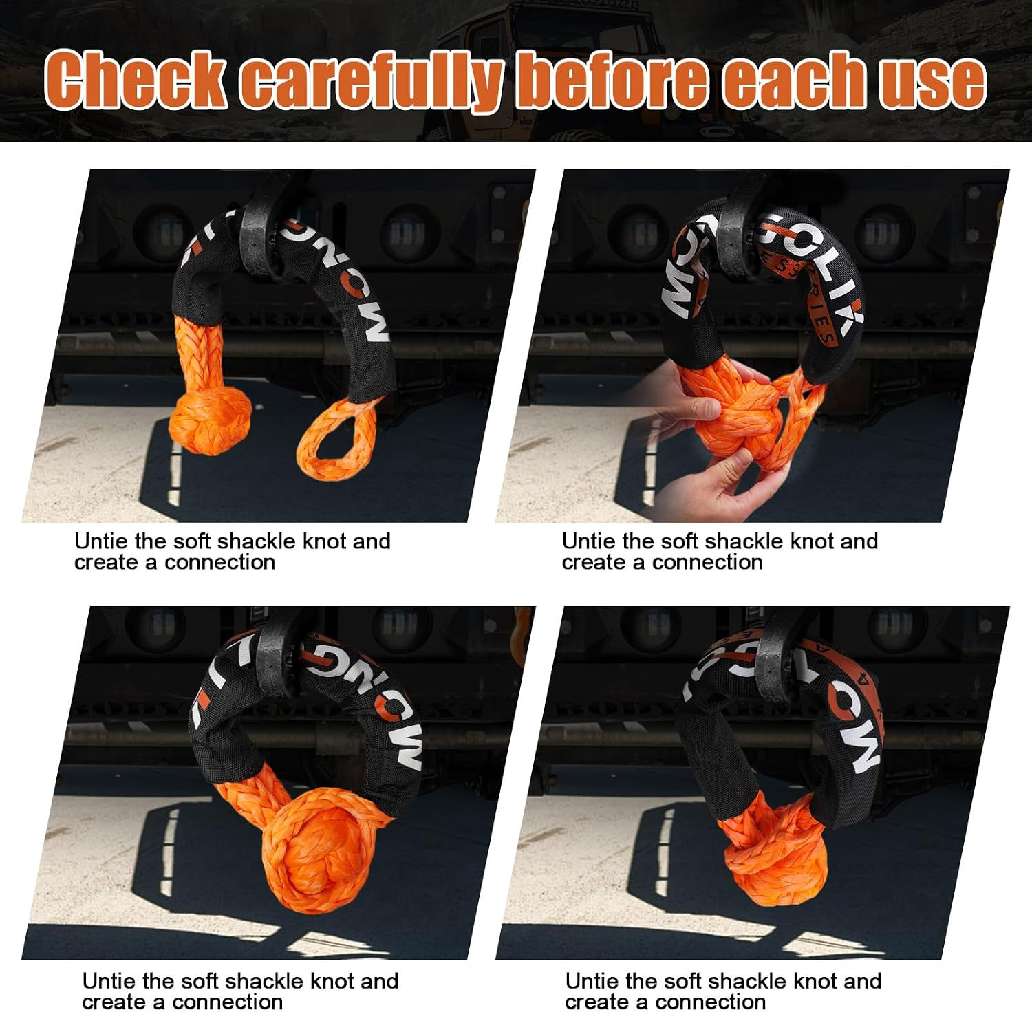 2PCS Synthetic Soft Shackle Rope 3/4 X 23Inch 66000LBS Max Break | Soft Shackle