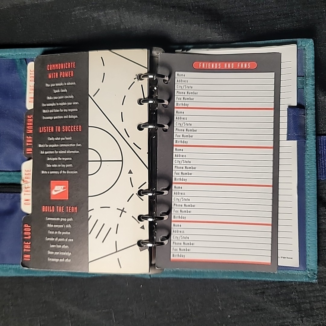 VINTAGE NIKE MEAD MINI BINDER STUDENT PLANNER DARK BLUE/ TURQUOISE NYLON 1994