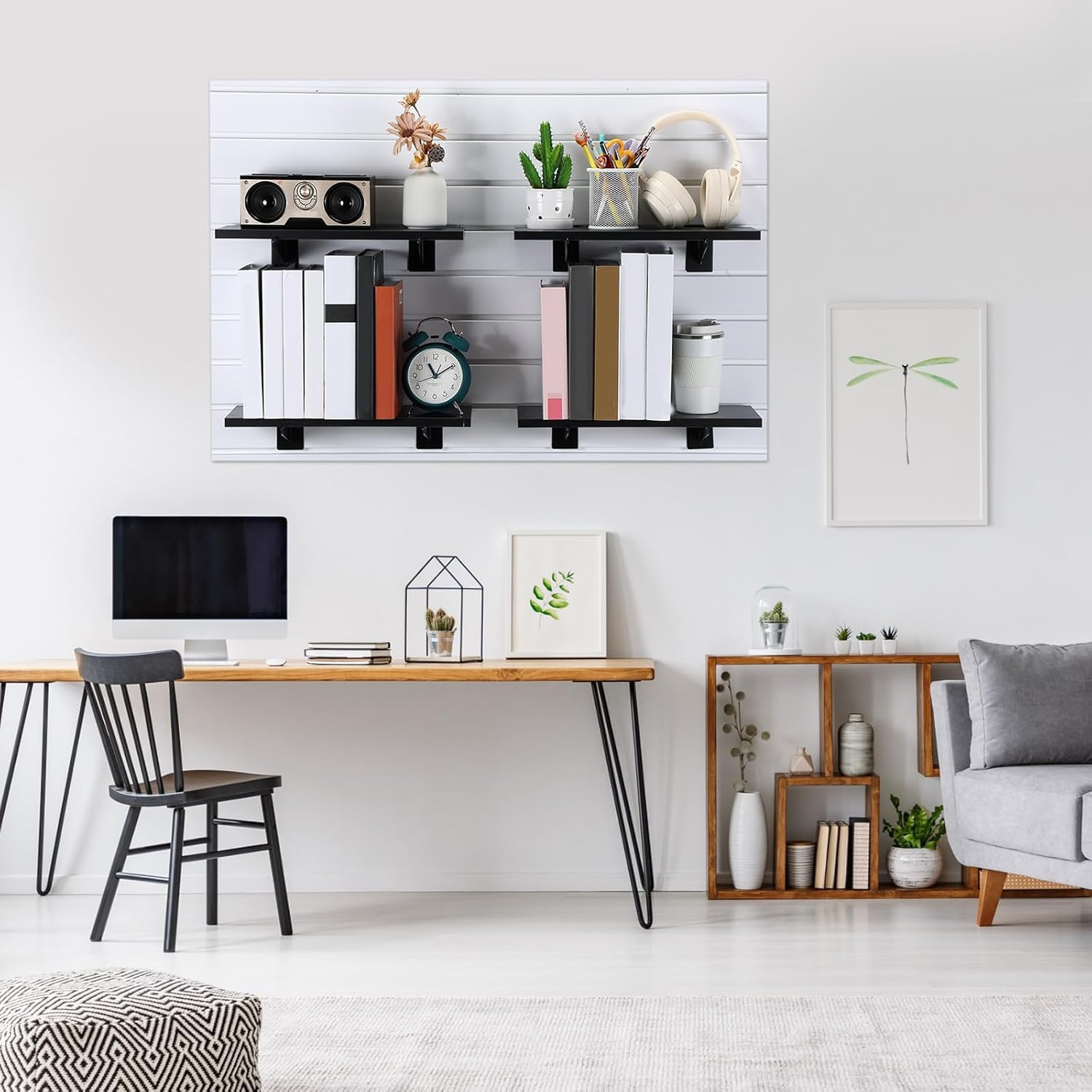 Beeveer 8 Pack Wooden Slatwall Shelf Set 15.7 × 5.9 Inch Black Slatwall Shelves