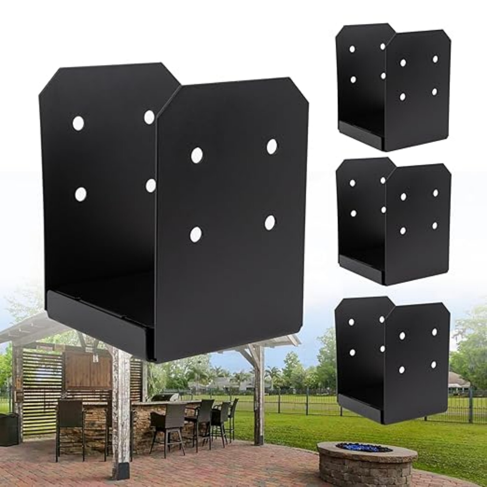 8×8 Post Base Bracket for Pergola Black Powder Coated Steel w/ 1″ Standoff 4 PCS