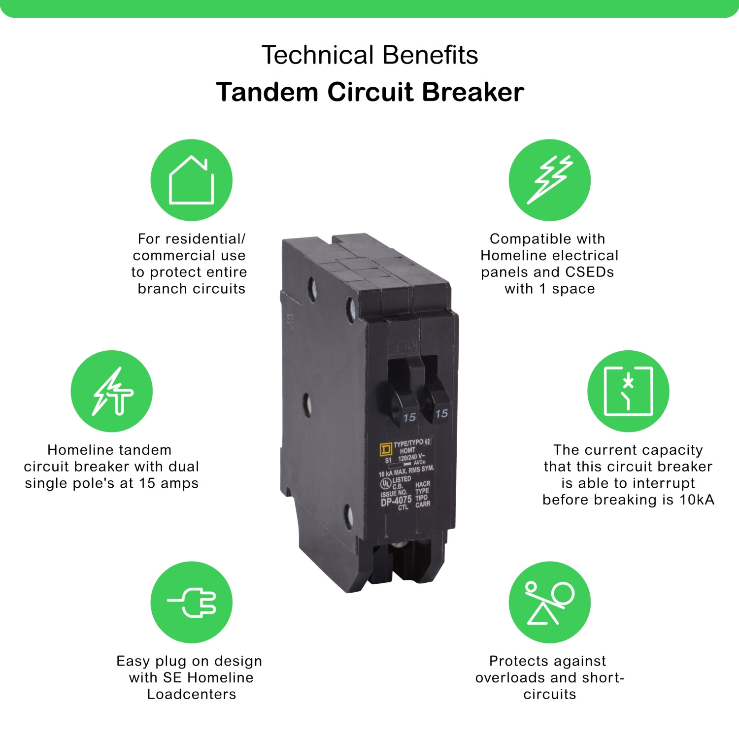 Square D Homeline 15A Twin 1PTandem Circuit Breaker HOMT1515 15/15 AMP New!!