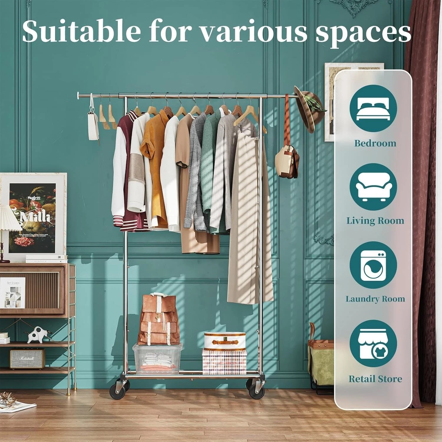 Versatile 65” Chrome Garment Rack – Durable Rolling Organizer for Any Room