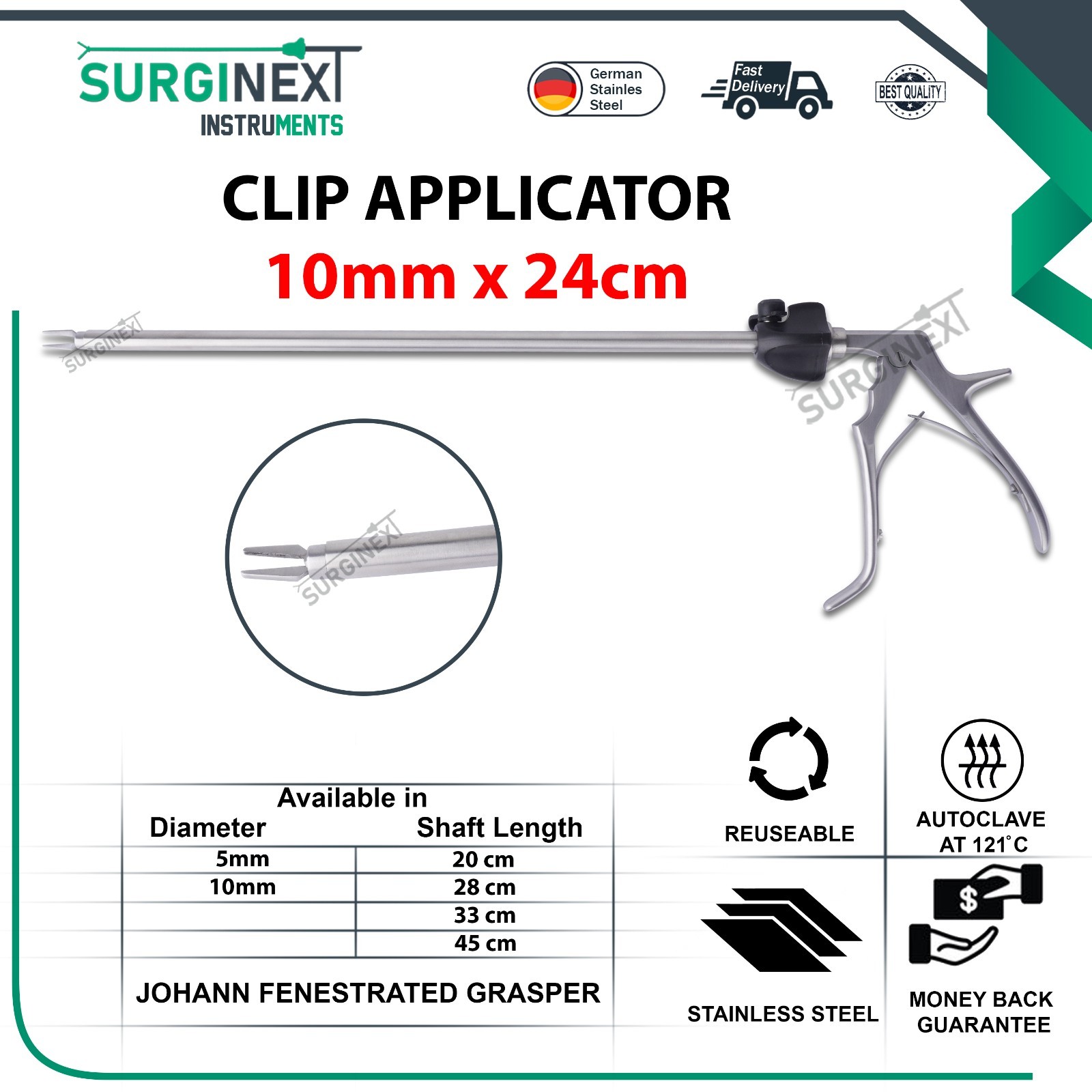 Laparoscopic Clip Applicator 10mm 24cm Clip Applier Endoscopy Clip Applier