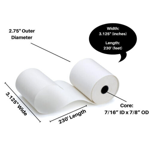 3-1/8″ x 230′ THERMAL POS RECEIPT PRINTER ROLL PAPER BPA FREE USA10 ROLLS