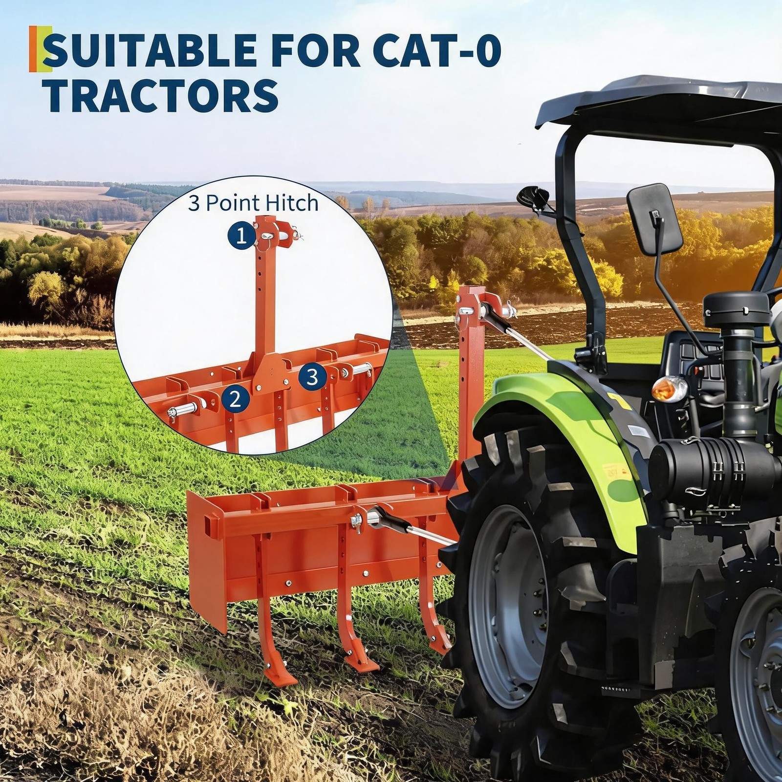 55″ Box Blade Scraper W/ 6 Scarifier Shank For CAT 0 & CAT 1 Tractors, 3 Point