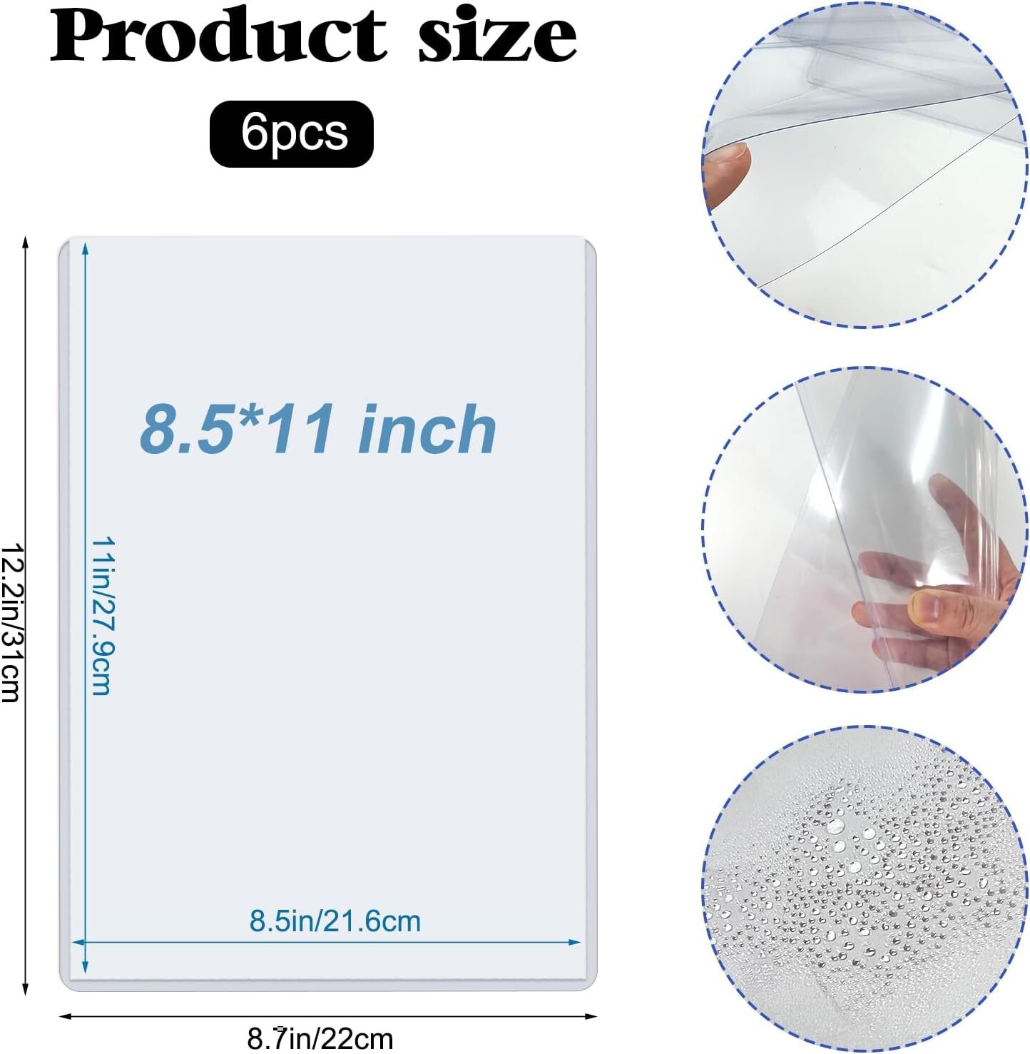 6 Pack 8.5″ x 11″ Rigid Print Protectors, Clear Waterproof Hard Plastic Page …
