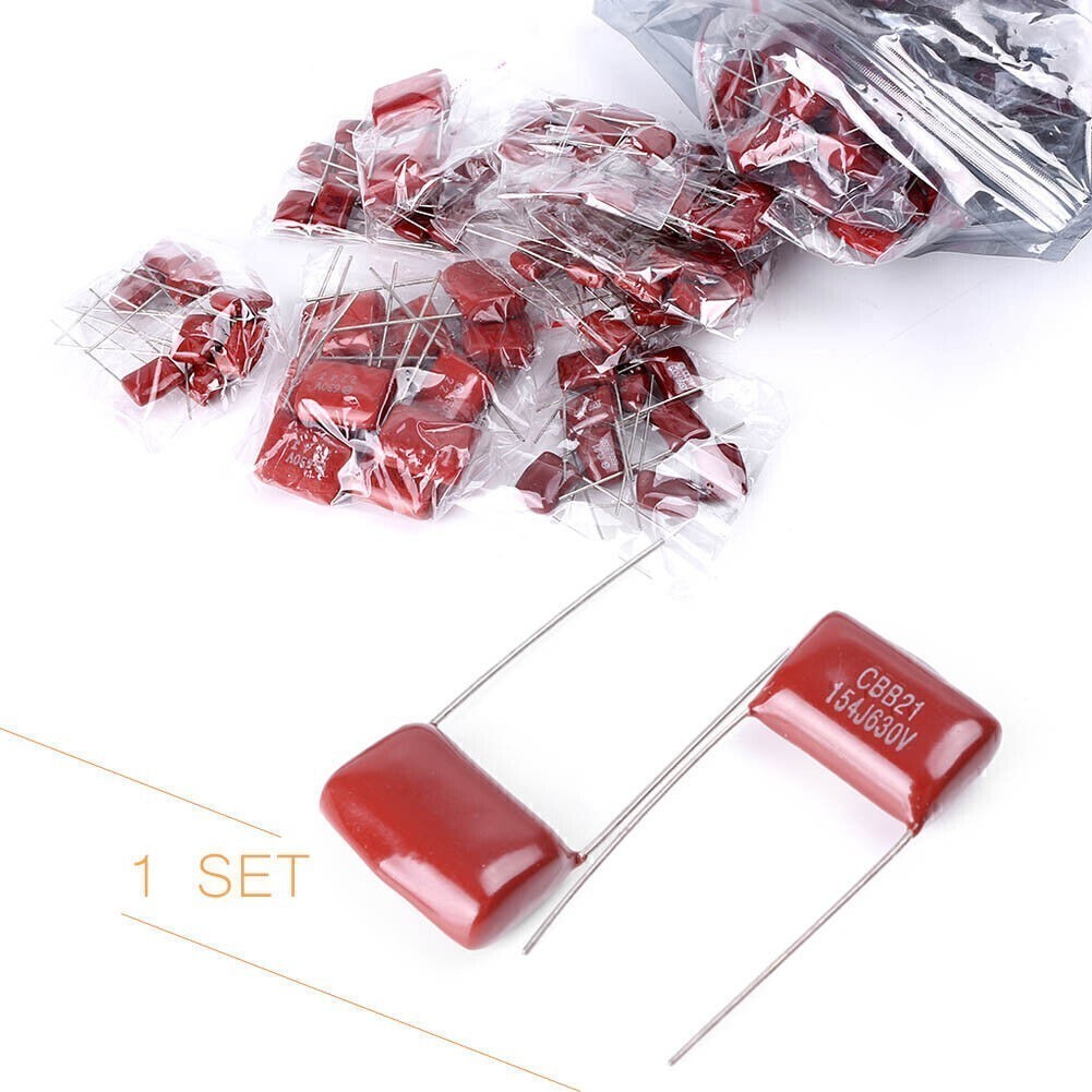 200 Pcs 630V 0.001uf~2.2uf CBB Metal Film Capacitors Assortment Kit 25 values