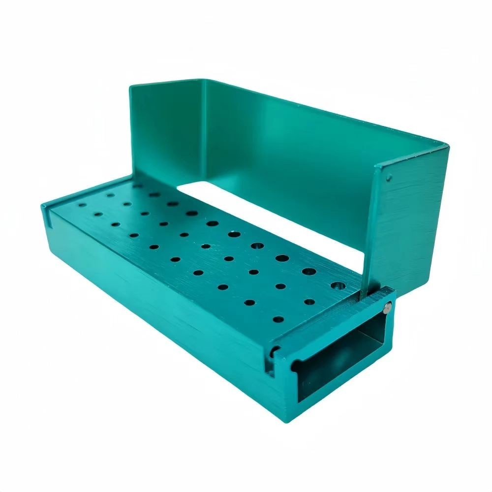 6Pcs Dental Bur Burs Holder Block Disinfection Box Aluminium Autoclave 30 Holes
