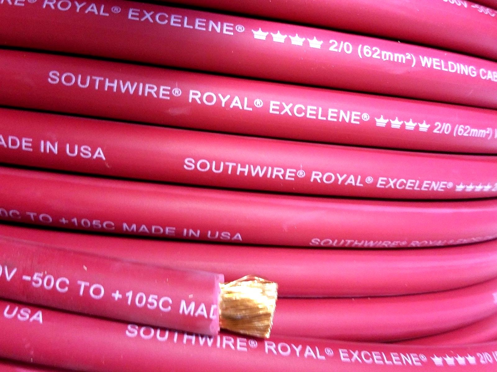 2/0 EXCELENE WELDING BATTERY CABLE RED 600V USA 105c EPDM JACKET 25′ ft