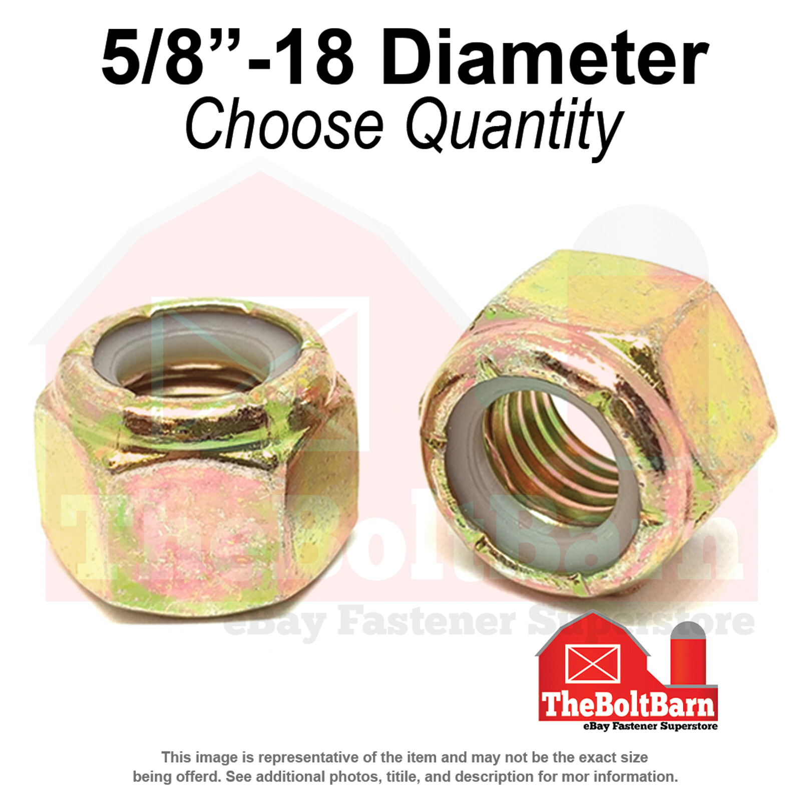 5/8″-18 Grade 8 Nylon Insert Lock Nuts Zinc Yellow Fine Thread (Pick Qty)