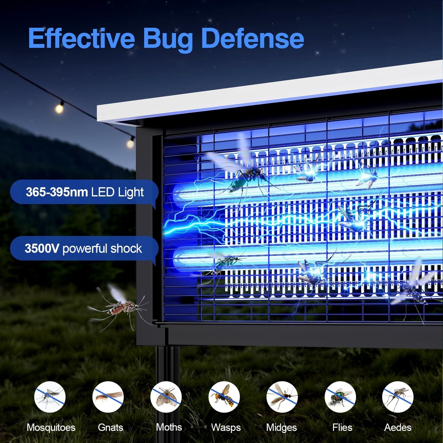 Outdoor Garden Solar Mosquito Lamp 20W – LED Bug Zapper Trap for Yard Patio