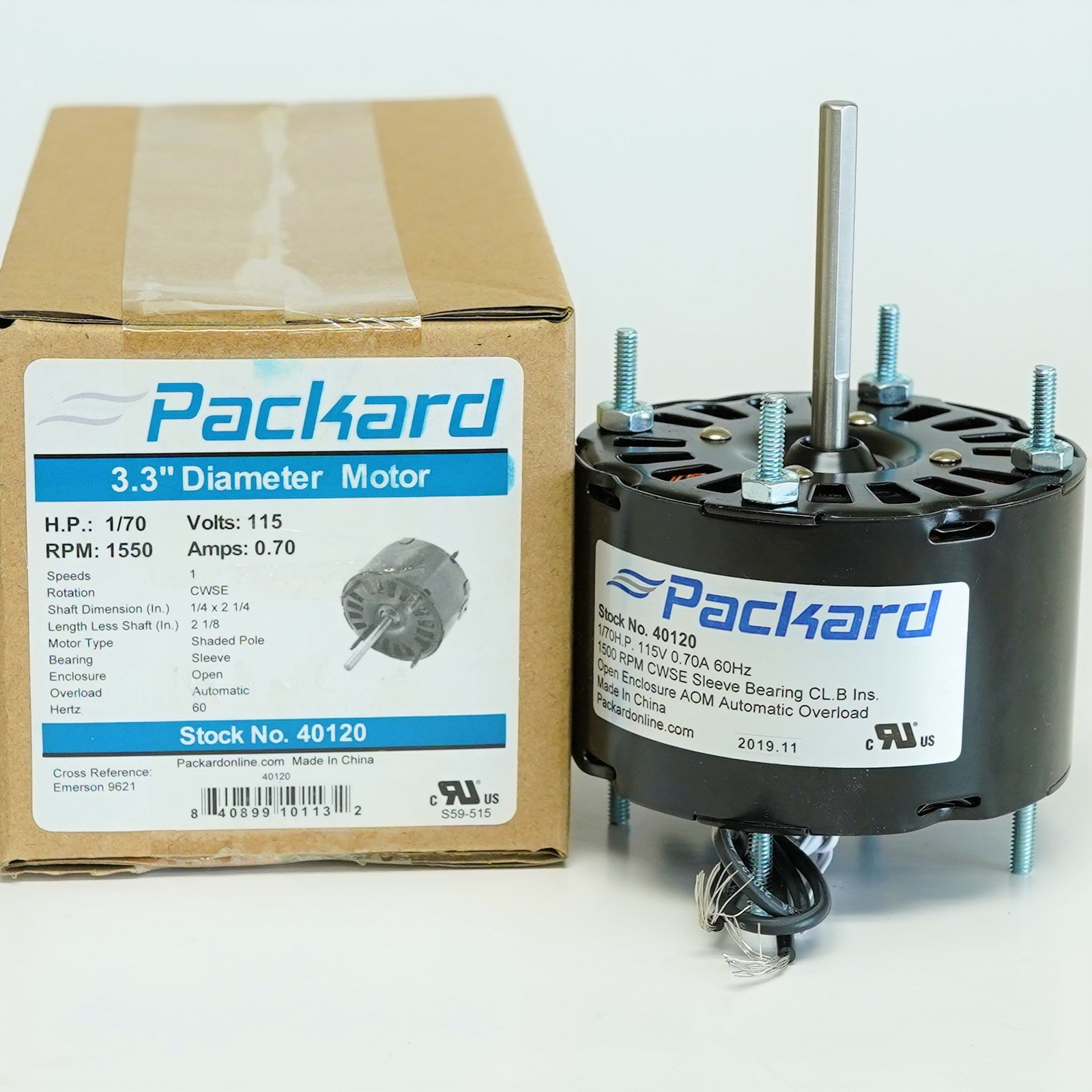 40120 3.3″ Motor 1/70 HP 1500 RPM 115 Volts CW Rotation Replaces Fasco D120 U-14