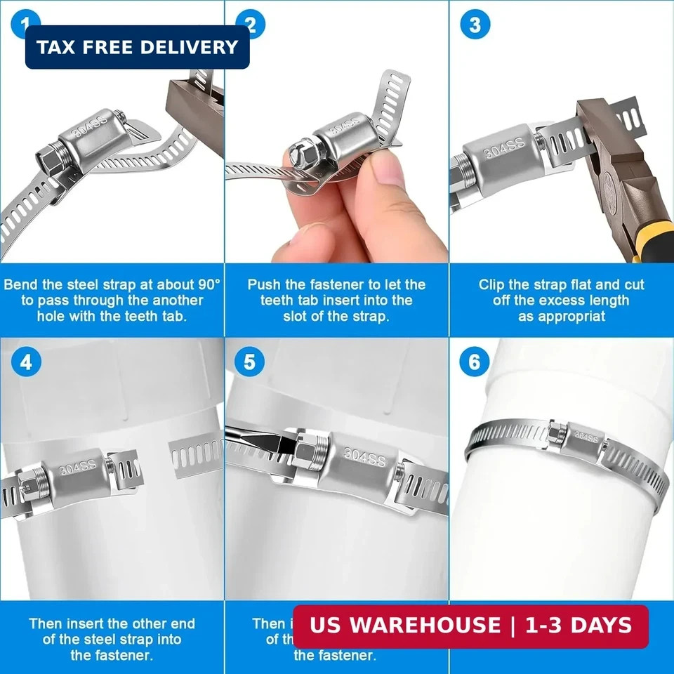 16 FT DIY Hose Clamps Assortment Kit,304 Stainless Steel Hose Clamps，Worm Gear D