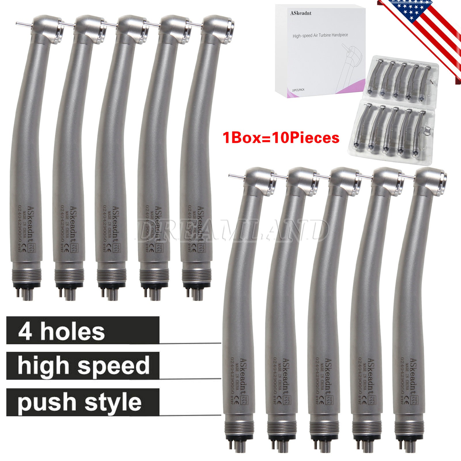 10 Pcs ADA4 NSK PANA MAX Style Dental High Speed Turbine Handpiece Push 4Hole