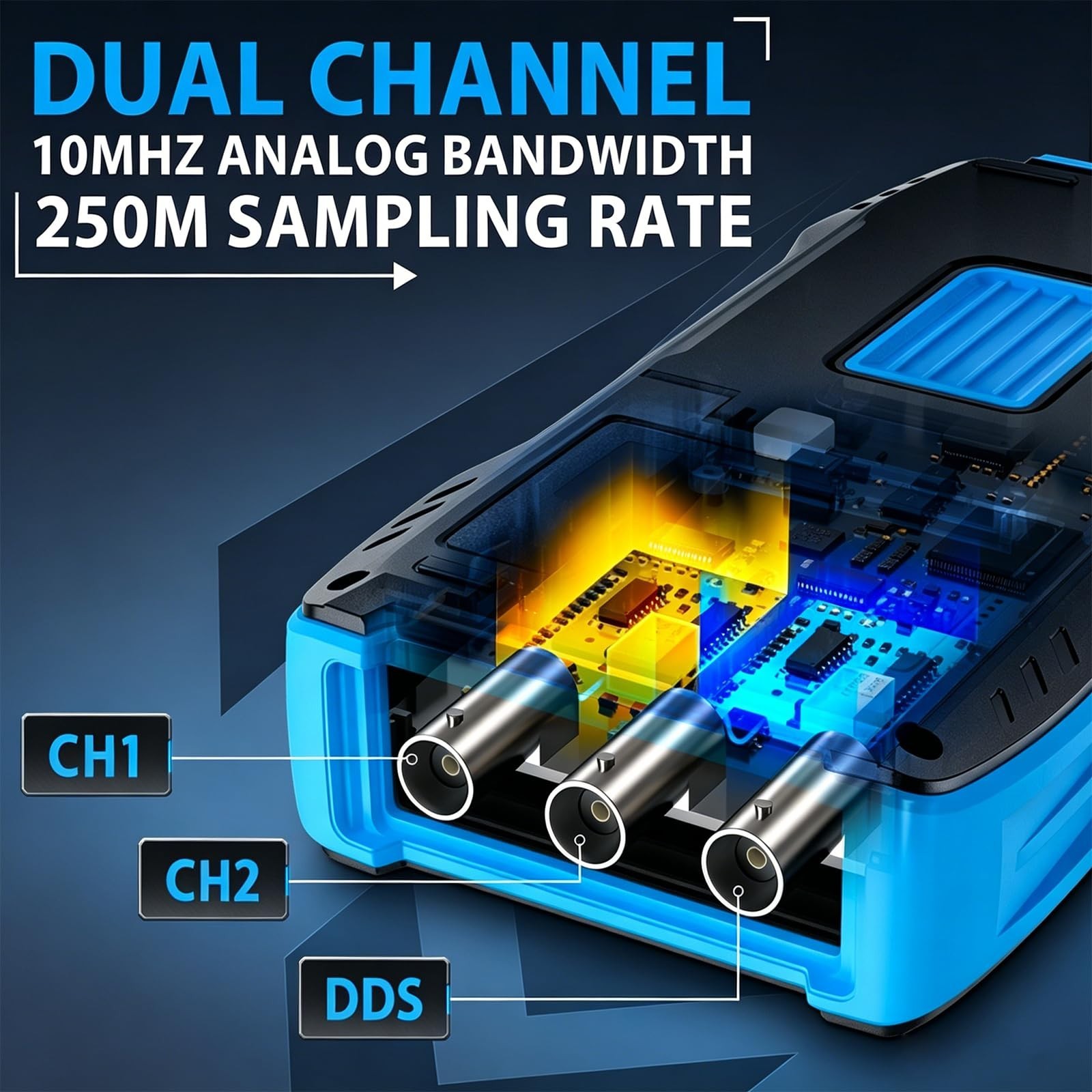 3-in-1 Handheld Oscilloscope 50MHz 2CH, 250MSa/s Sampling, Multimeter & Signal G