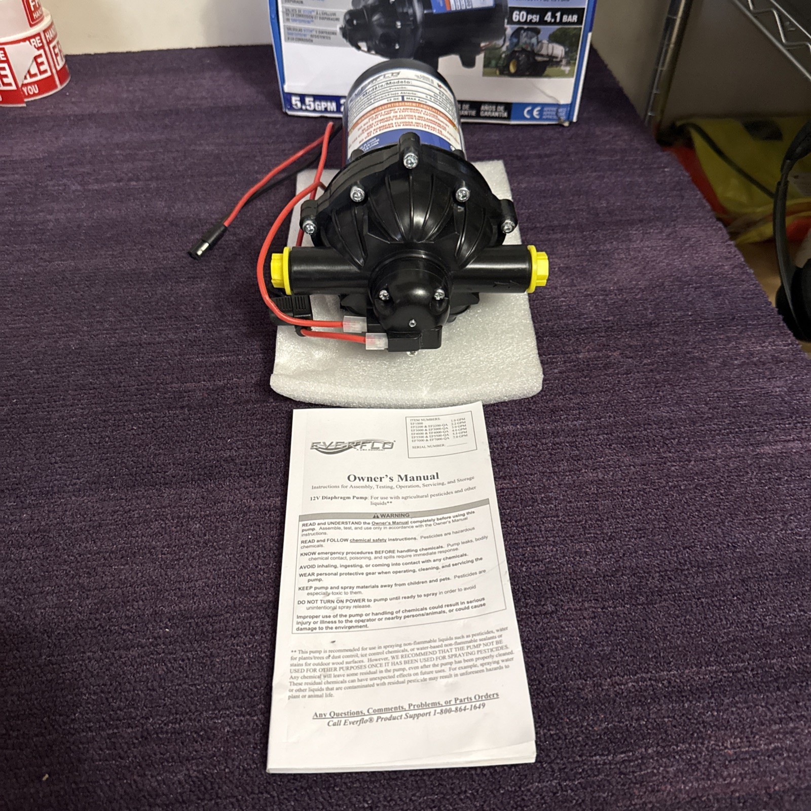 Everflo EF5500 12V Diaphragm Sprayer Pump -1/2 FNPT Connection, 5.5 GPM