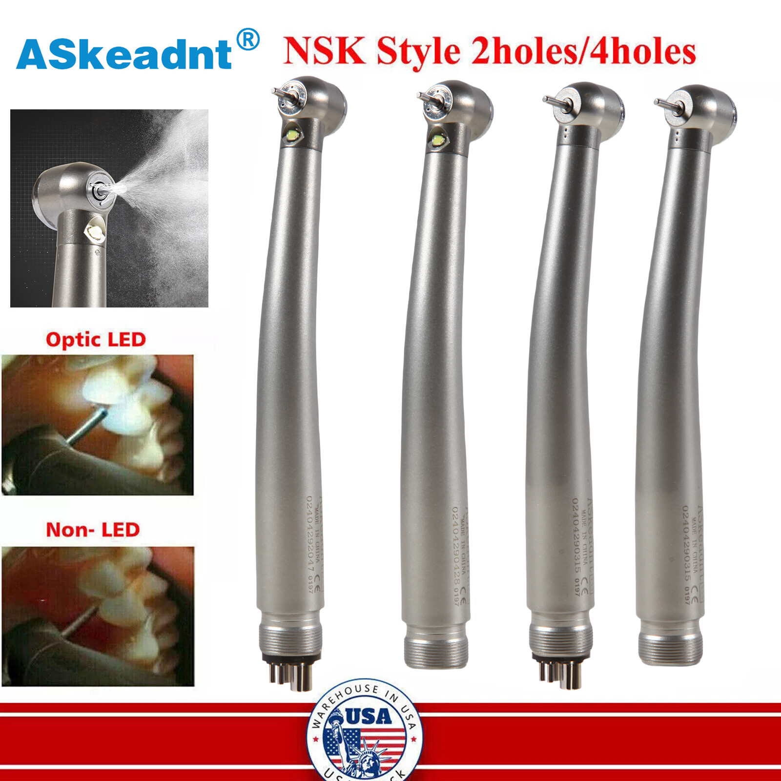 Dental LED E-generator Handpiece /High Speed without LED 2/4Holes Fit NSK /KAV