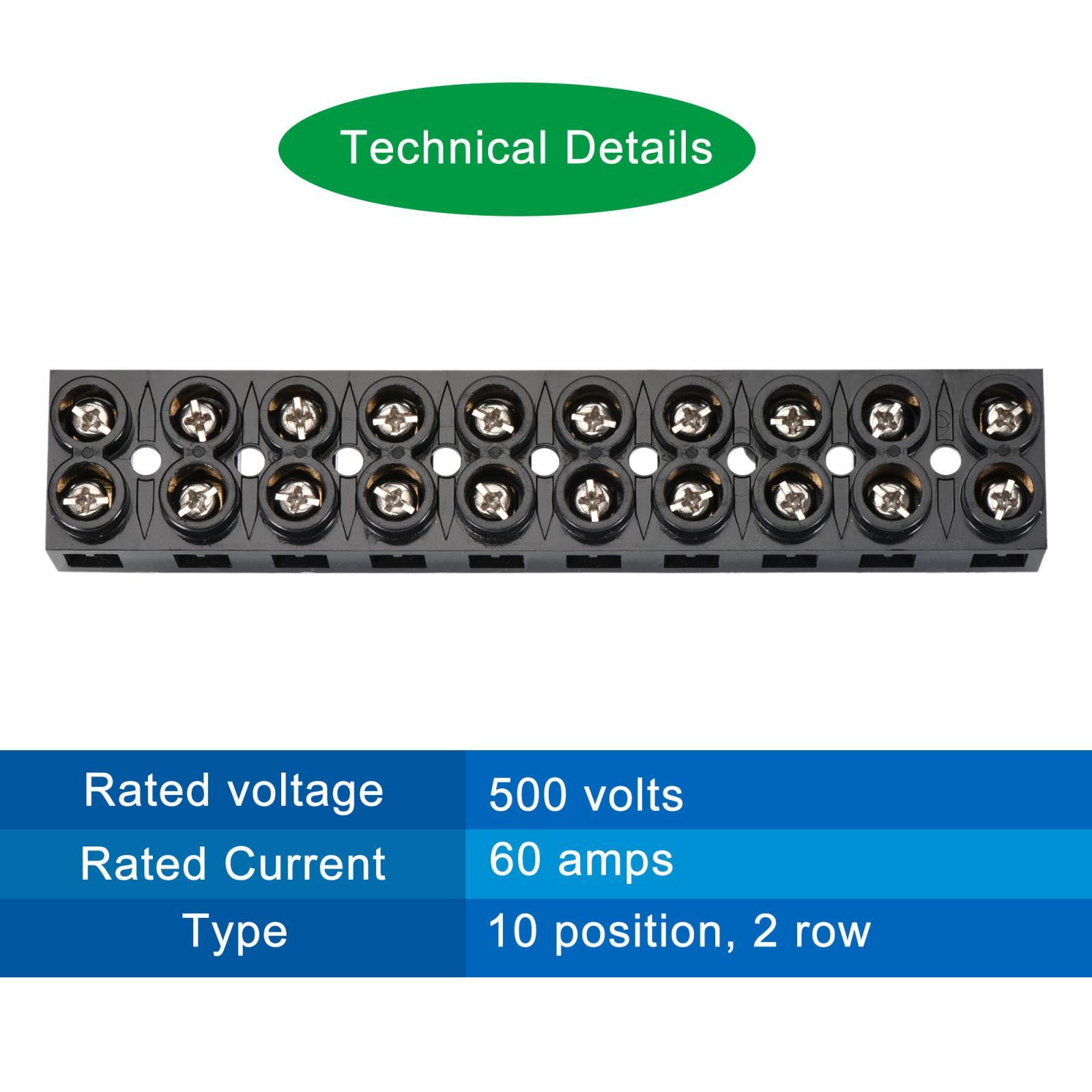 Terminal Block 500V 60A Dual Row 10 Positions Screw Electric Barrier Strip