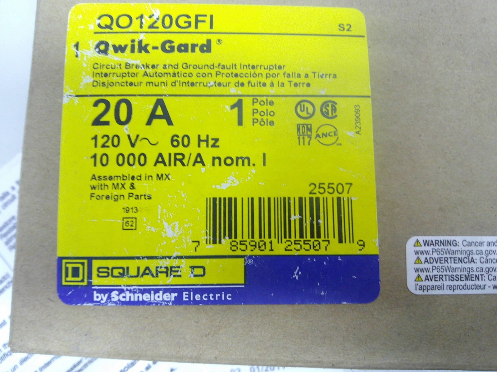 NEW QO120GFI – Square D – 20 Amp GFCI Circuit Breaker Plug-In – 20 Amp – 1 Pole