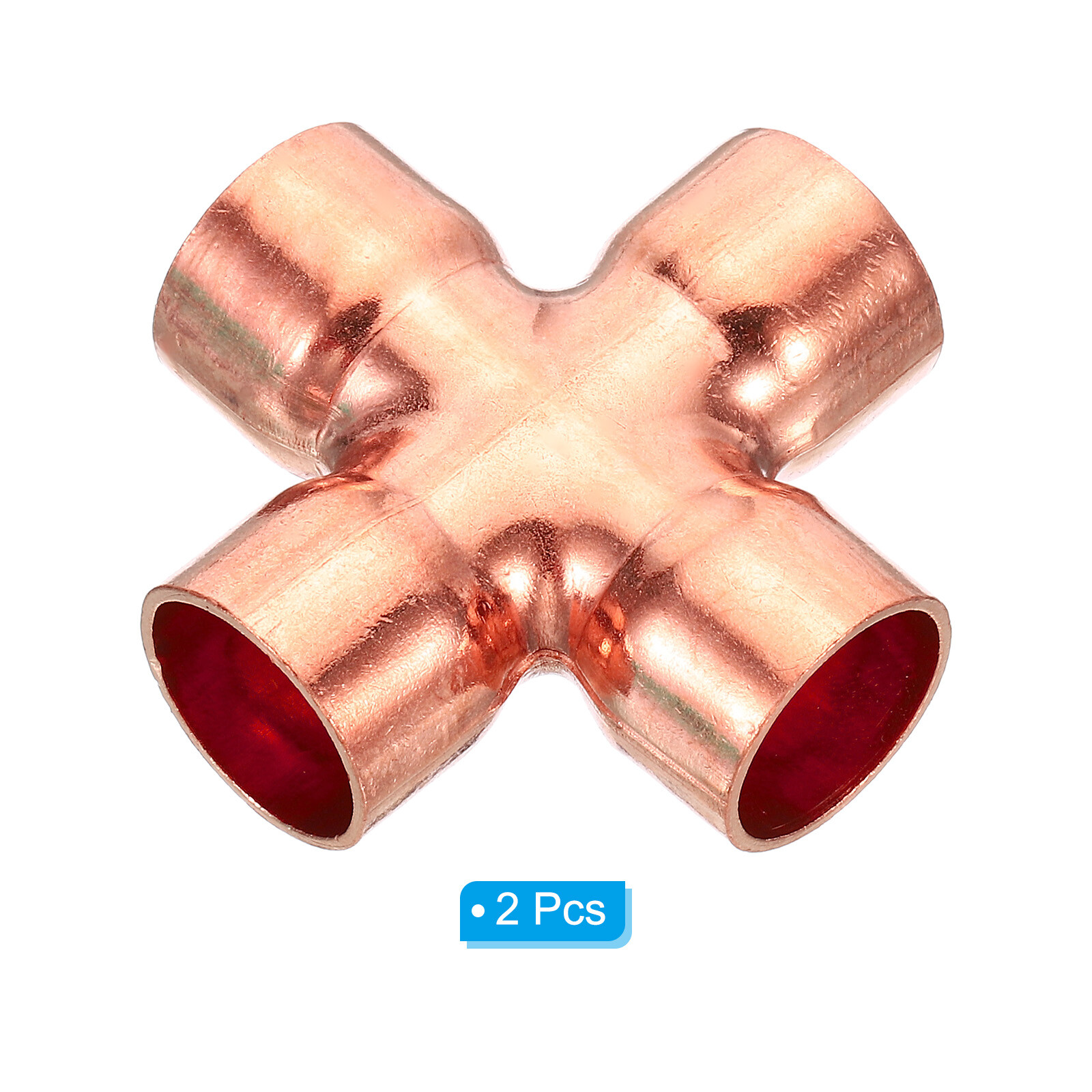 2pcs 5/8 Inch ID Copper Cross Pipe Fitting 4 Way Copper End Feed Equal Connector