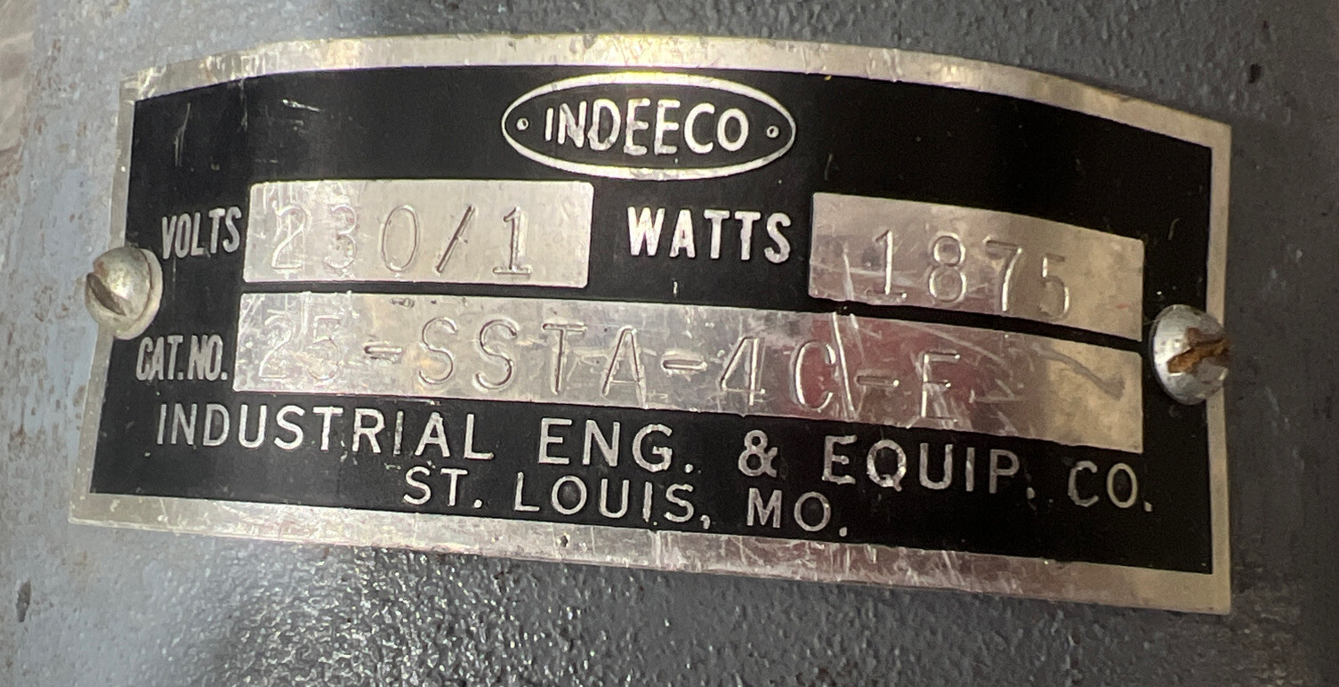 Nos Surplus INDEECO Immersion heater Cat No 25-SSTA-4C-E 230V 1875 Watts 1 ph